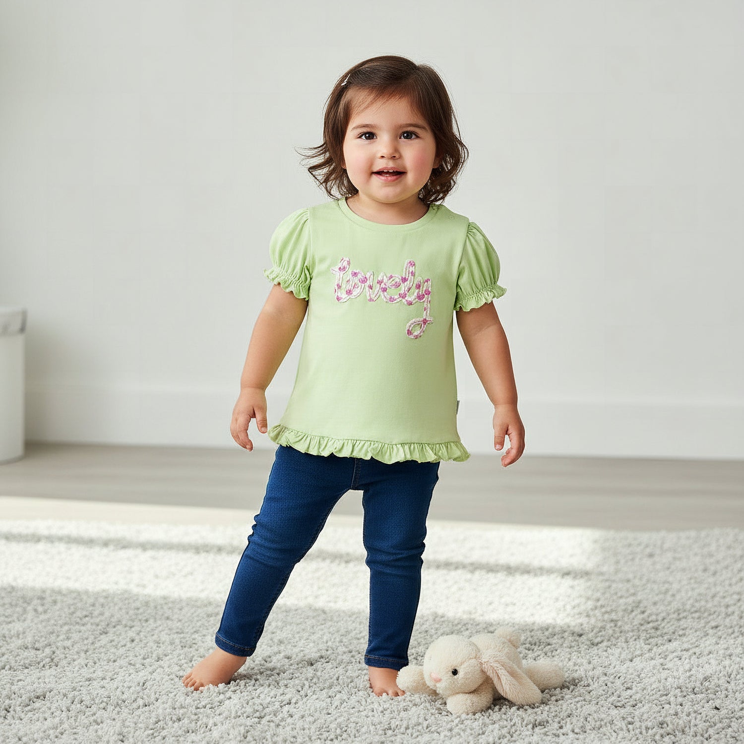 Pack of 2 Juniors Crew Neck Ruffle Sleeves T-shirt with Heart Print