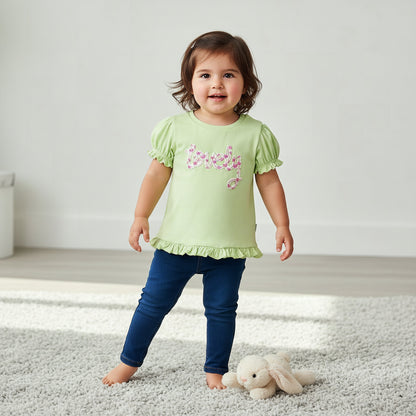 Pack of 2 Juniors Crew Neck Ruffle Sleeves T-shirt with Heart Print