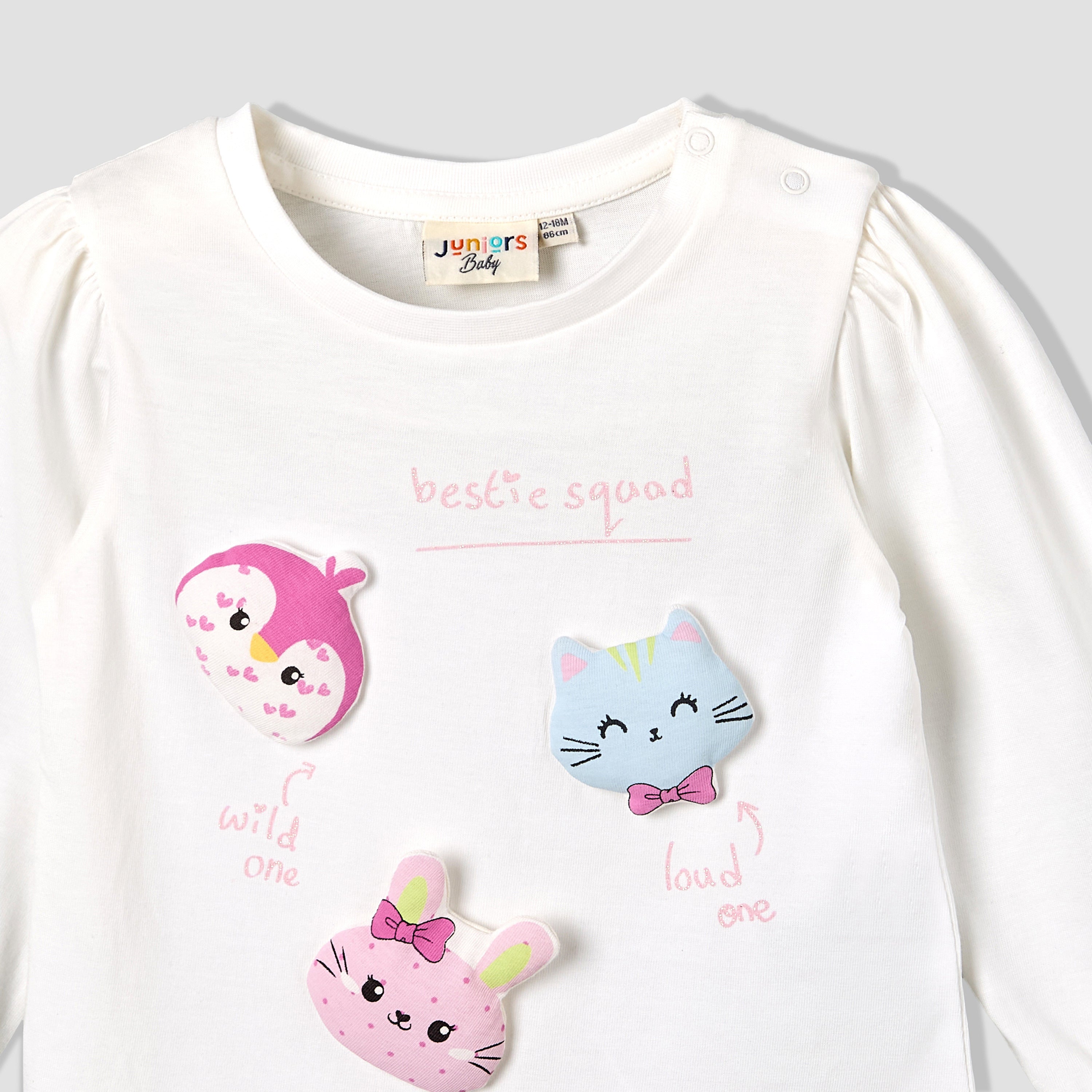 Pack of 2 Juniors Crew Neck Long Sleeves T-shirt with Applique Detail