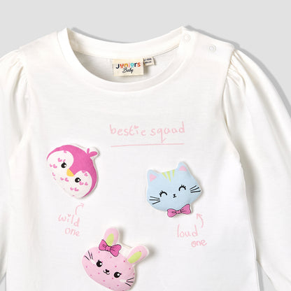 Pack of 2 Juniors Crew Neck Long Sleeves T-shirt with Applique Detail