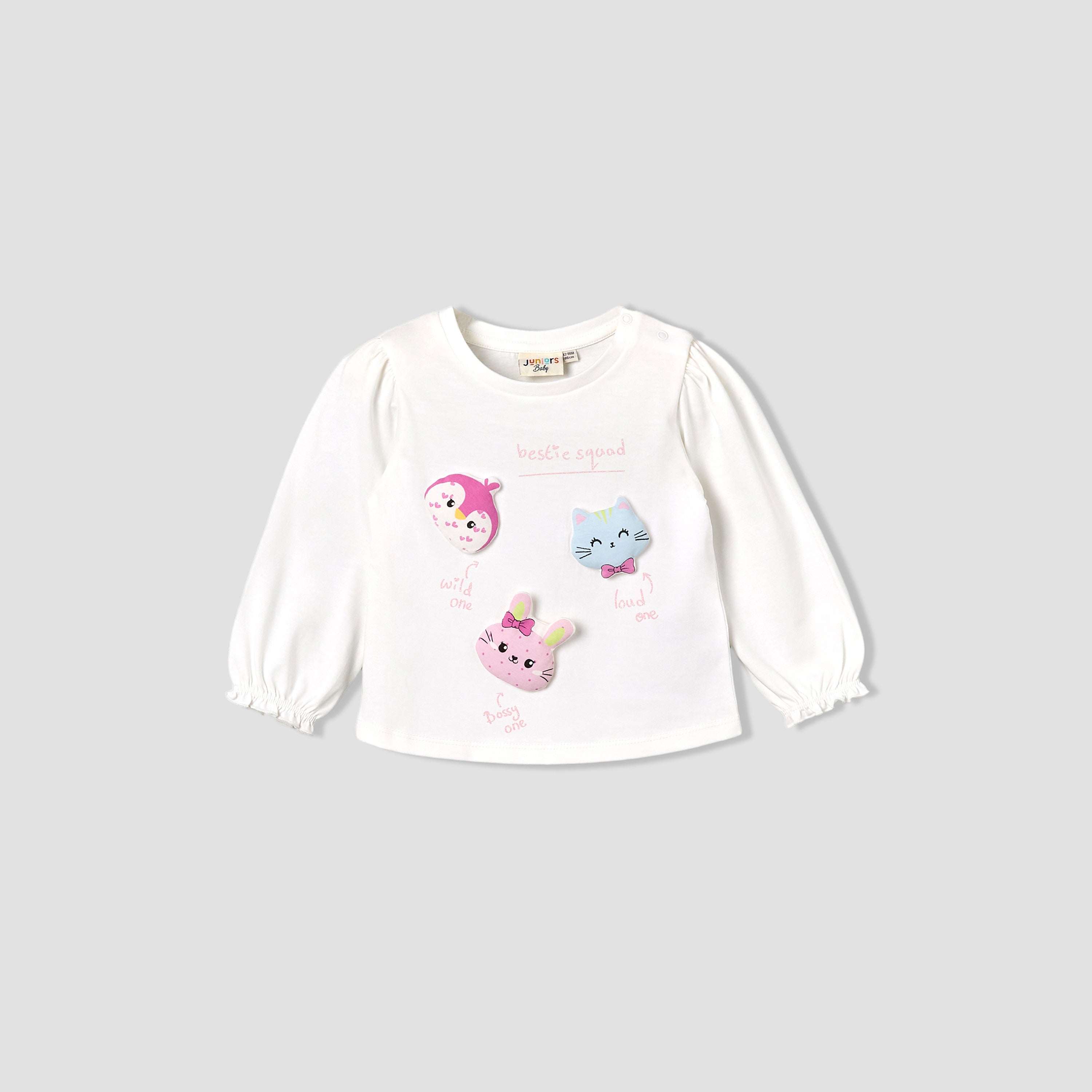 Pack of 2 Juniors Crew Neck Long Sleeves T-shirt with Applique Detail