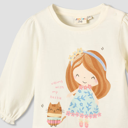 Juniors Crew Neck Long Sleeves T-shirt with Graphic Print