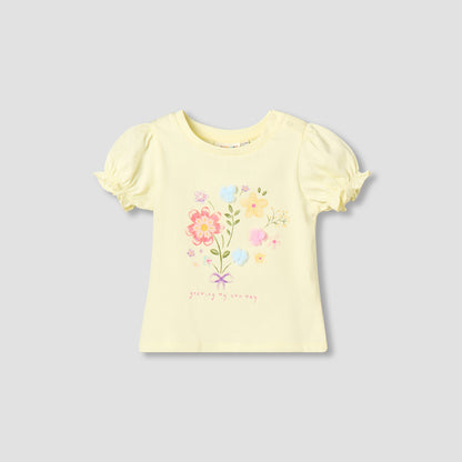 Juniors Crew Neck Short Sleeves T-shirt with Floral Print - Green / 12-18 mths