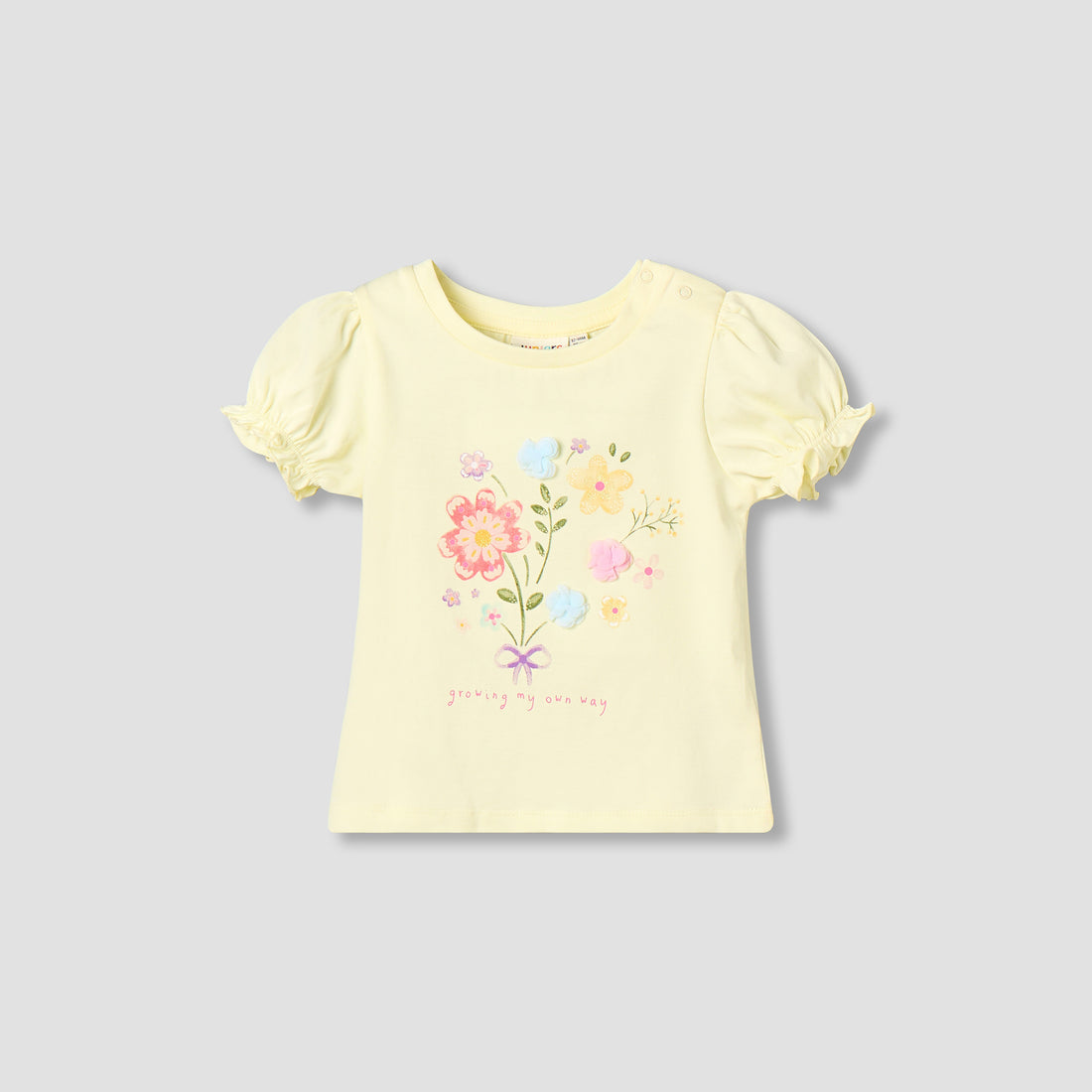 Juniors Crew Neck Short Sleeves T-shirt with Floral Print - Green / 12-18 mths