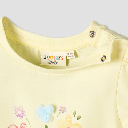 Juniors Crew Neck Short Sleeves T-shirt with Floral Print