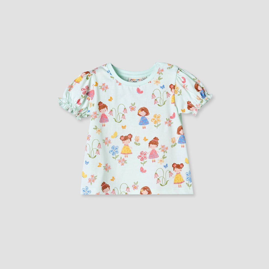 Juniors Crew Neck Short Sleeves T-shirt with Floral Print