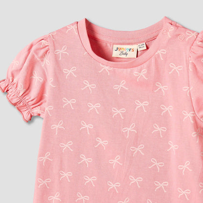 Juniors Crew Neck Short Sleeves T-shirt with Floral Print