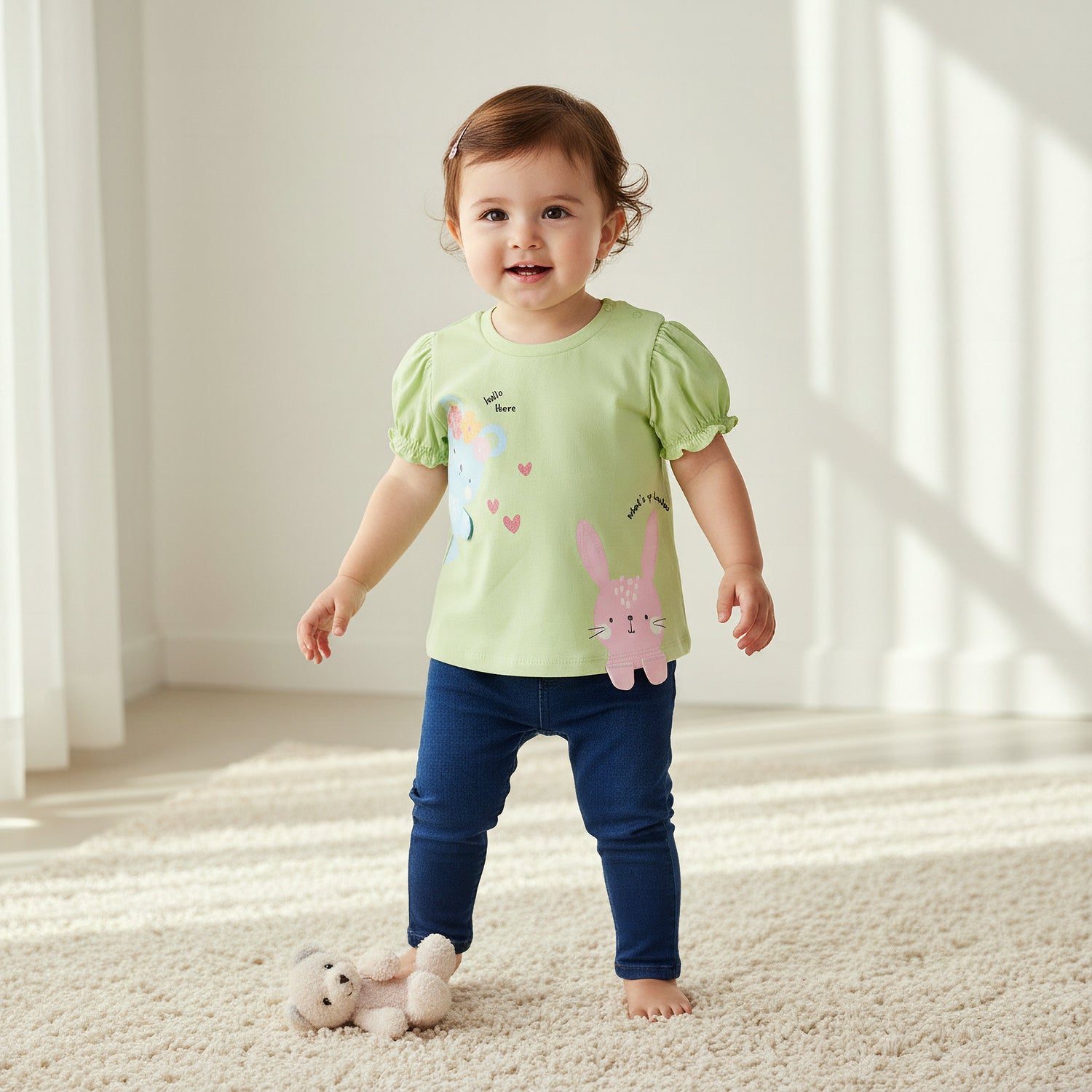 Pack of 3 Juniors Crew Neck Short Sleeves T-shirt with Bunny Print