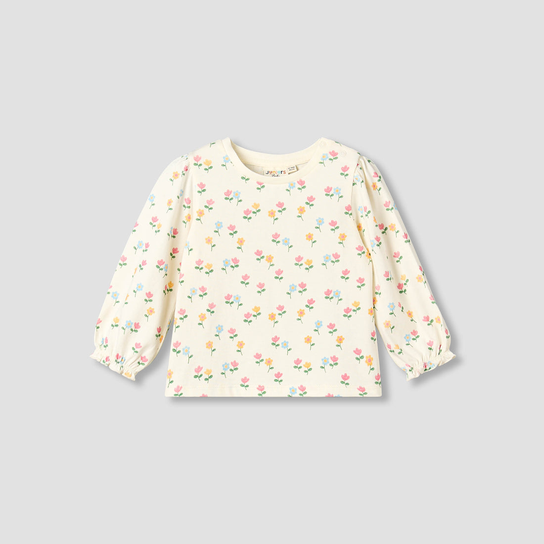 Juniors Crew Neck Long Sleeves T-shirt with Floral Print - Cream / 12-18 mths