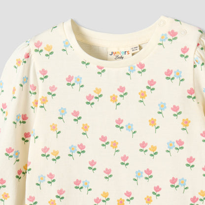 Juniors Crew Neck Long Sleeves T-shirt with Floral Print