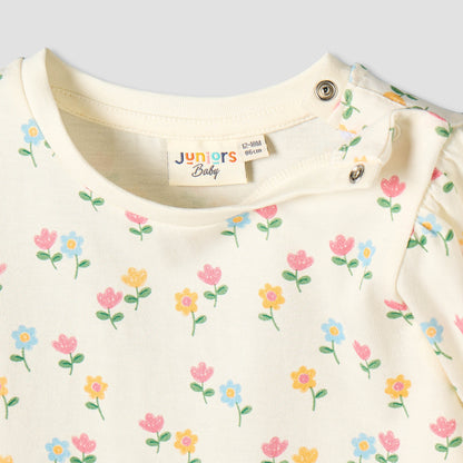 Juniors Crew Neck Long Sleeves T-shirt with Floral Print