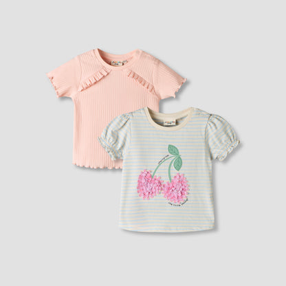 Pack of 2 Juniors Round Neck Short Sleeves T-shirt with Assorted Design - Multicolour / 12-18 mths