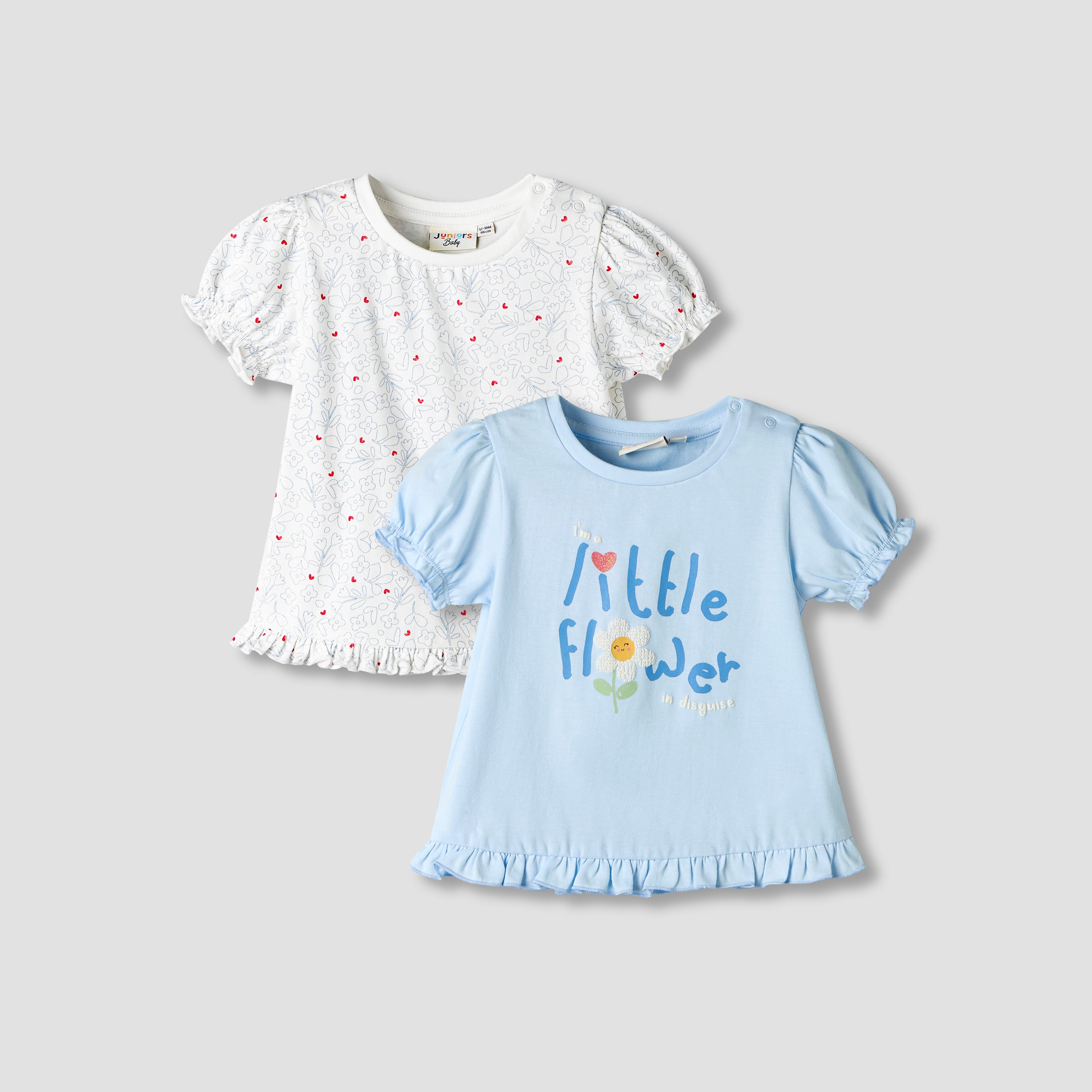 Pack of 2 Juniors Round Neck Short Sleeves T-shirt with Ruffled Hem