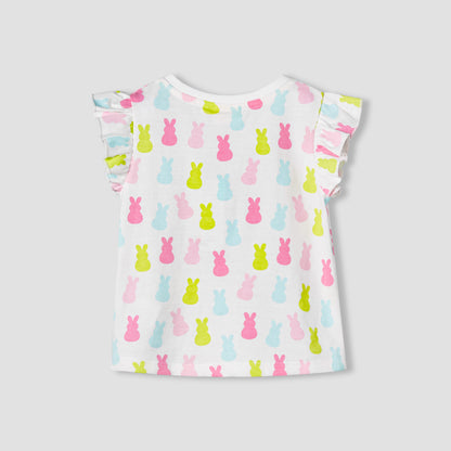 Juniors Round Neck Cap Sleeves T-shirt with Bunny Print