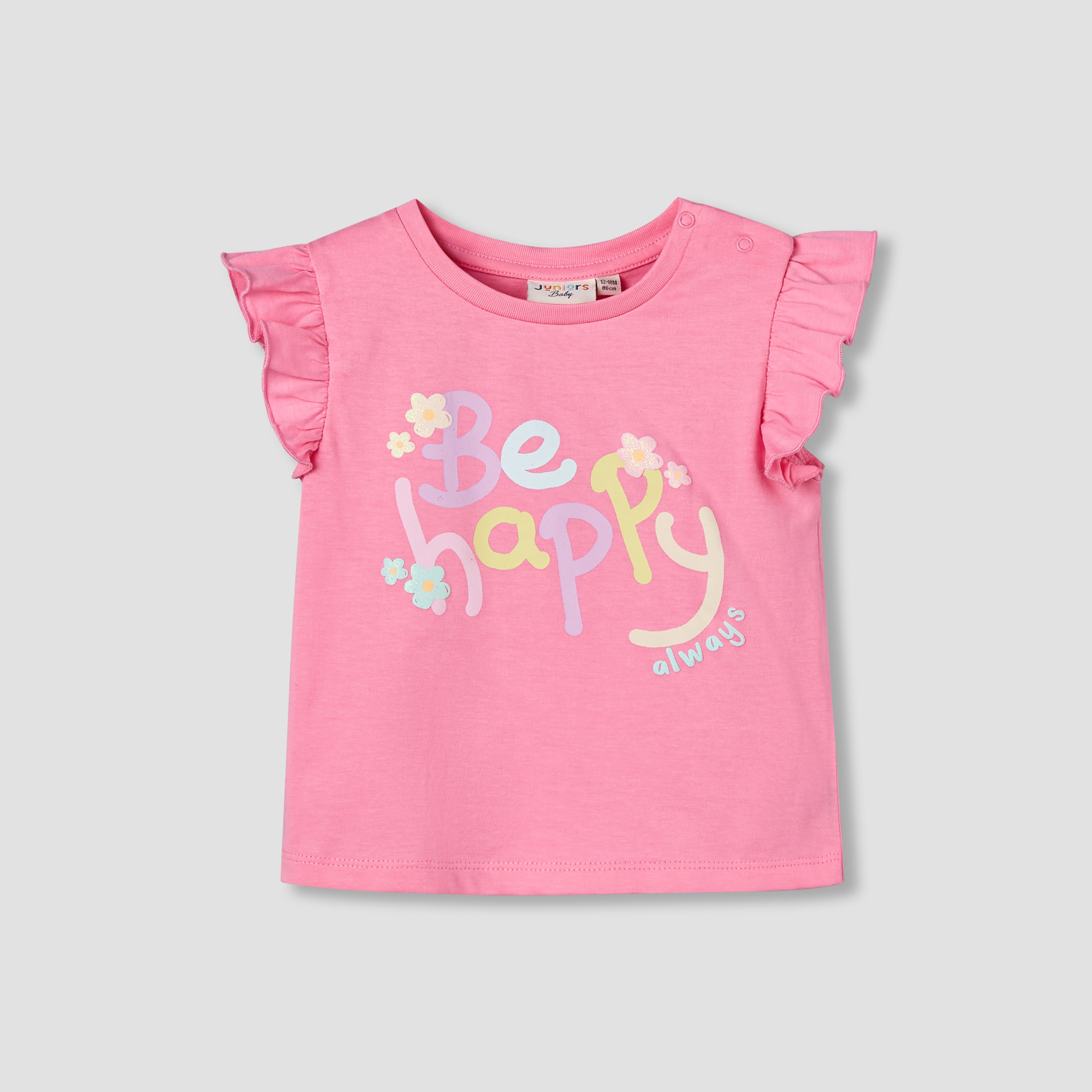 Juniors Round Neck Cap Sleeves T-shirt with Bunny Print