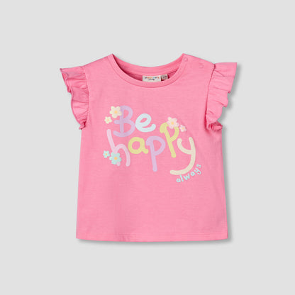 Juniors Round Neck Cap Sleeves T-shirt with Bunny Print