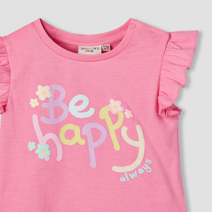 Juniors Round Neck Cap Sleeves T-shirt with Bunny Print