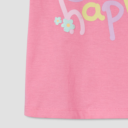 Juniors Round Neck Cap Sleeves T-shirt with Bunny Print