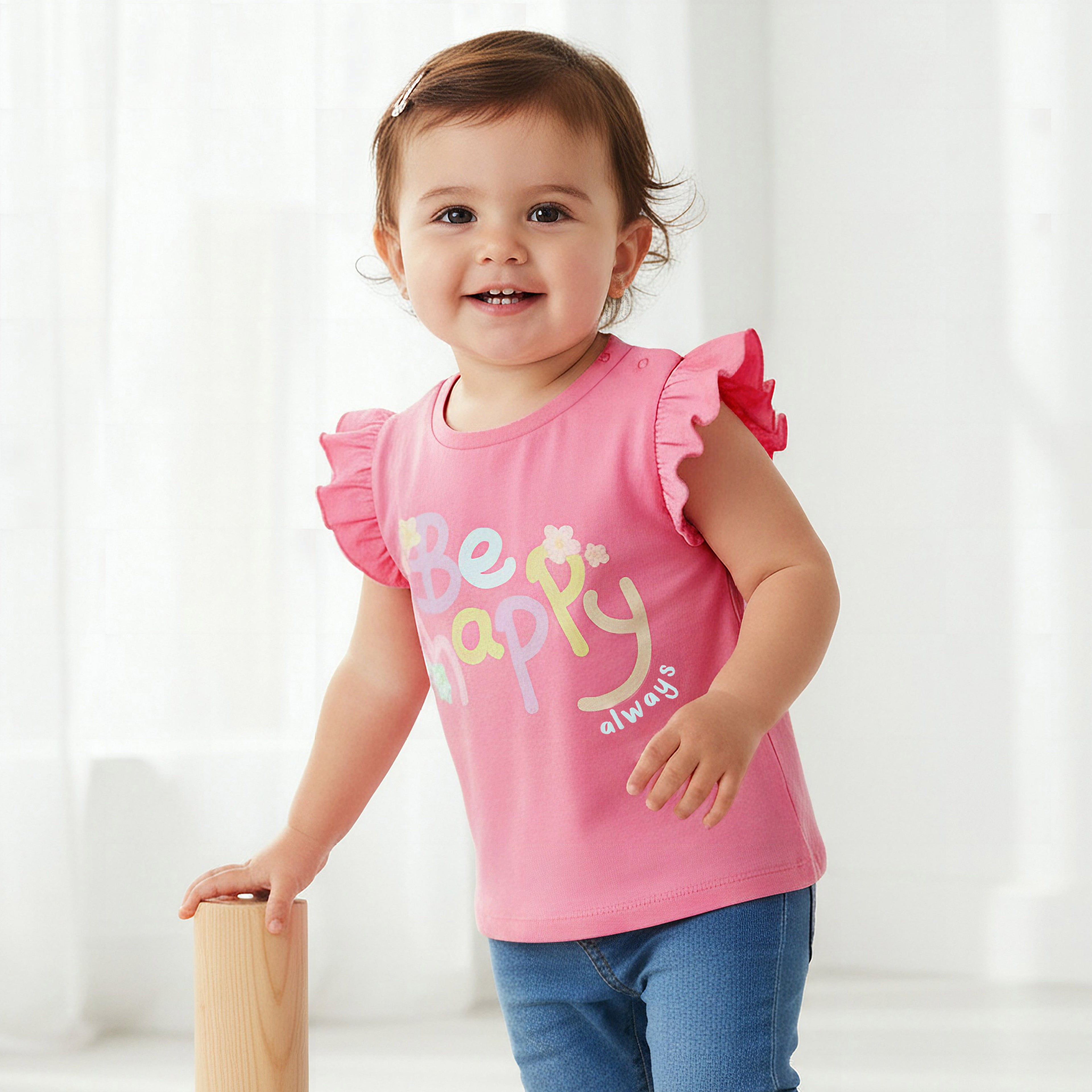 Juniors Round Neck Cap Sleeves T-shirt with Bunny Print