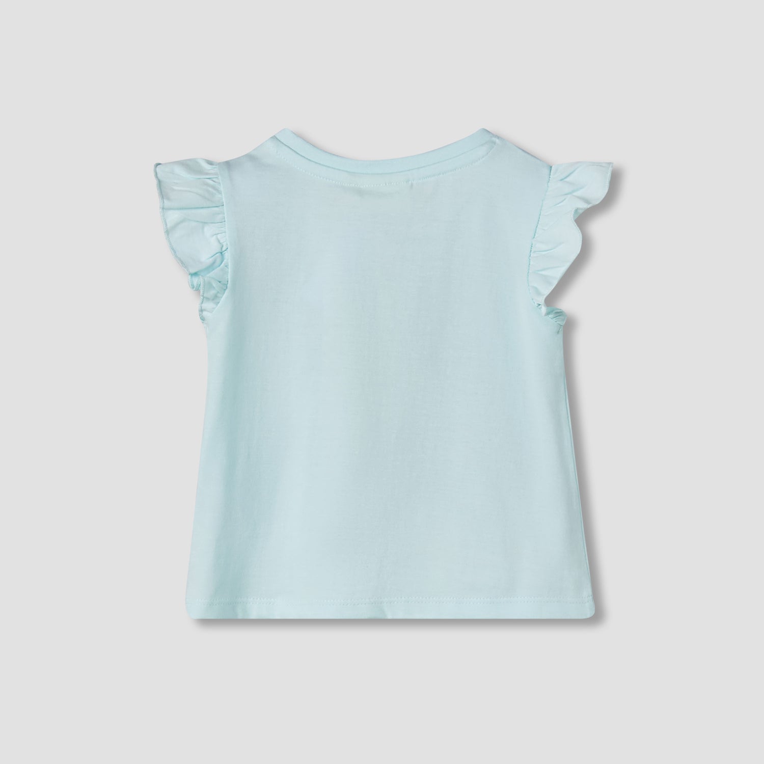 Juniors Crew Neck Short Ruffle Cap Sleeves T-shirt with Stripes