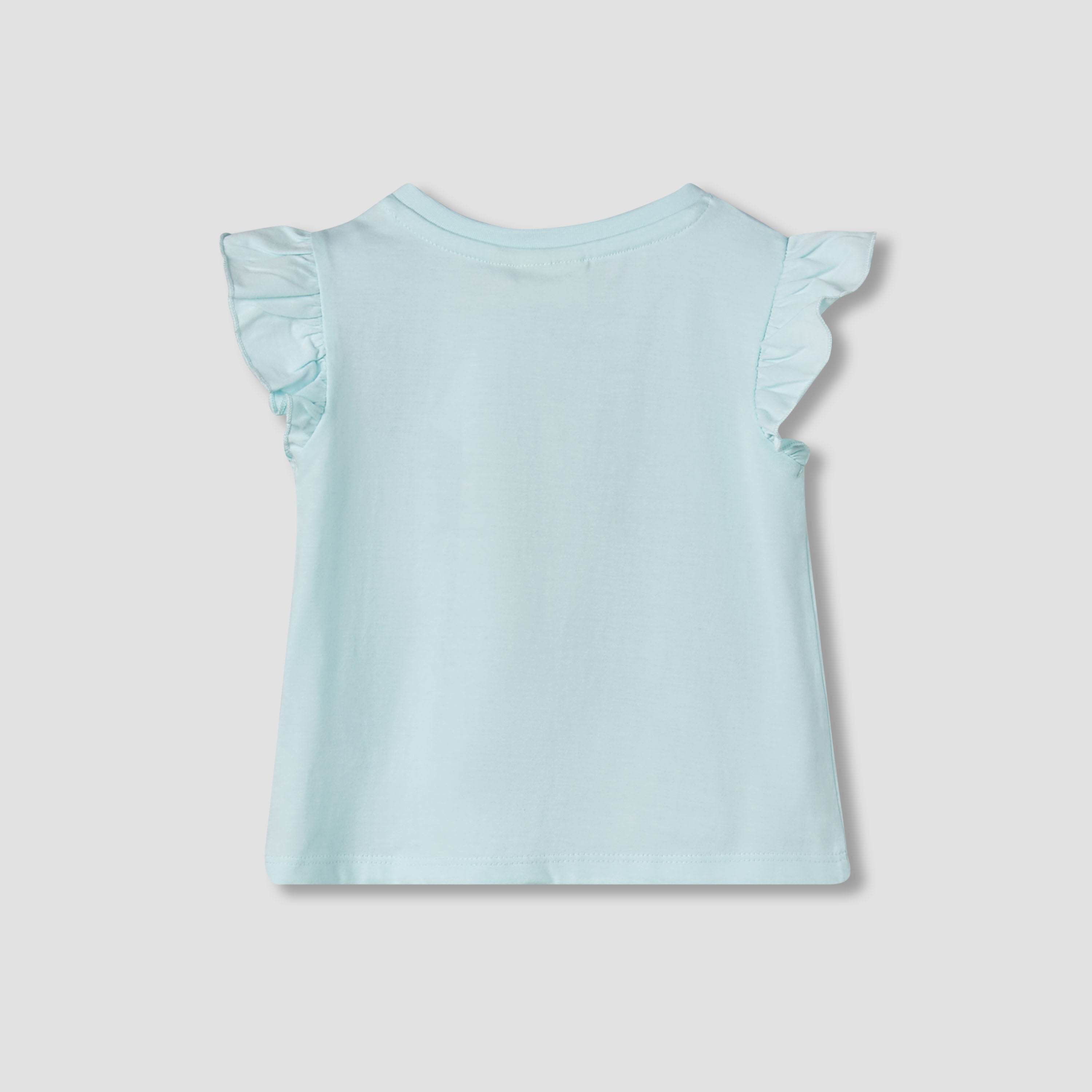 Juniors Crew Neck Short Ruffle Cap Sleeves T-shirt with Stripes
