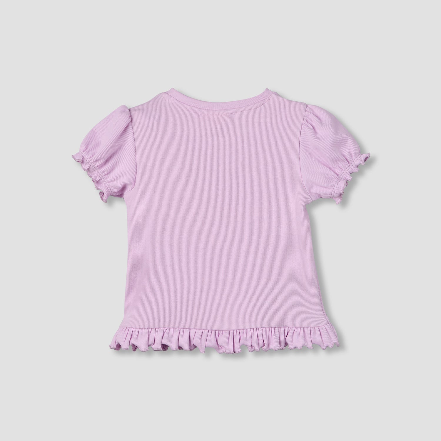 Juniors Crew Neck Short Puff Sleeves T-shirt with Ribbed Texture