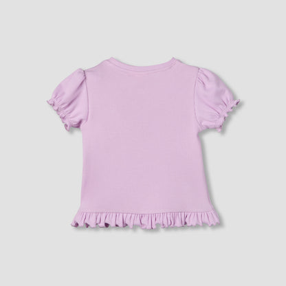 Juniors Crew Neck Short Puff Sleeves T-shirt with Ribbed Texture