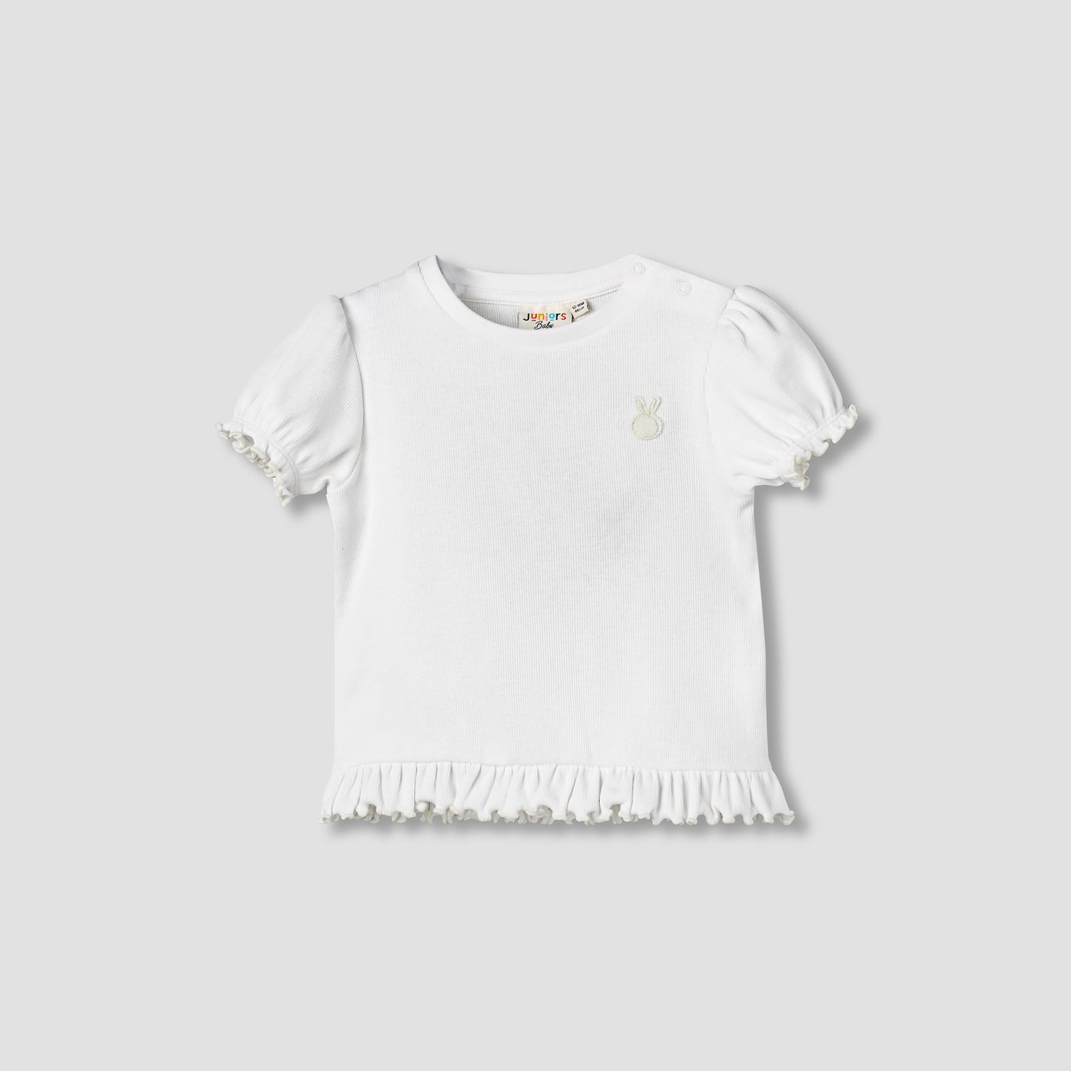 Juniors Crew Neck Short Puff Sleeves T-shirt with Ribbed Texture
