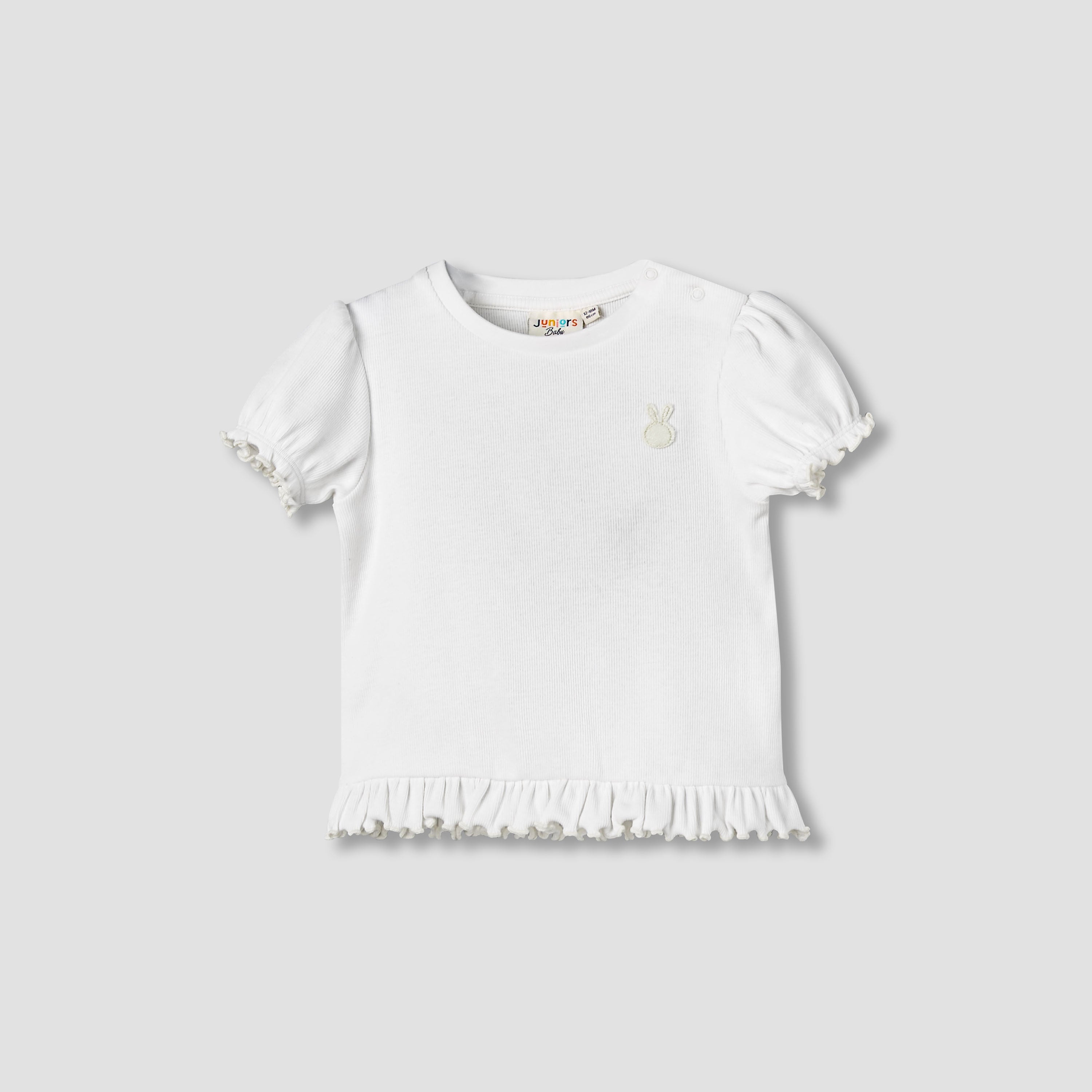 Juniors Crew Neck Short Puff Sleeves T-shirt with Ribbed Texture