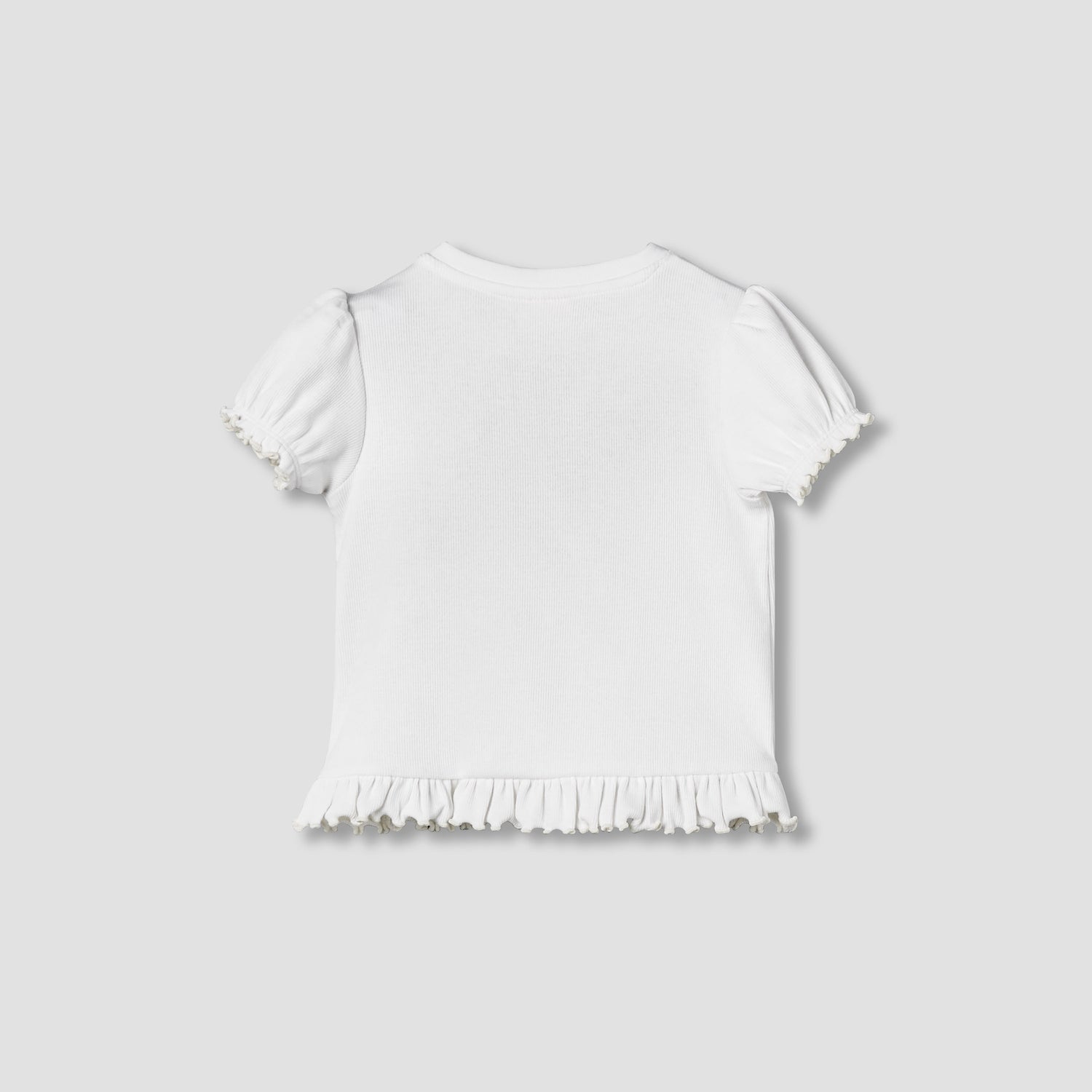 Juniors Crew Neck Short Puff Sleeves T-shirt with Ribbed Texture