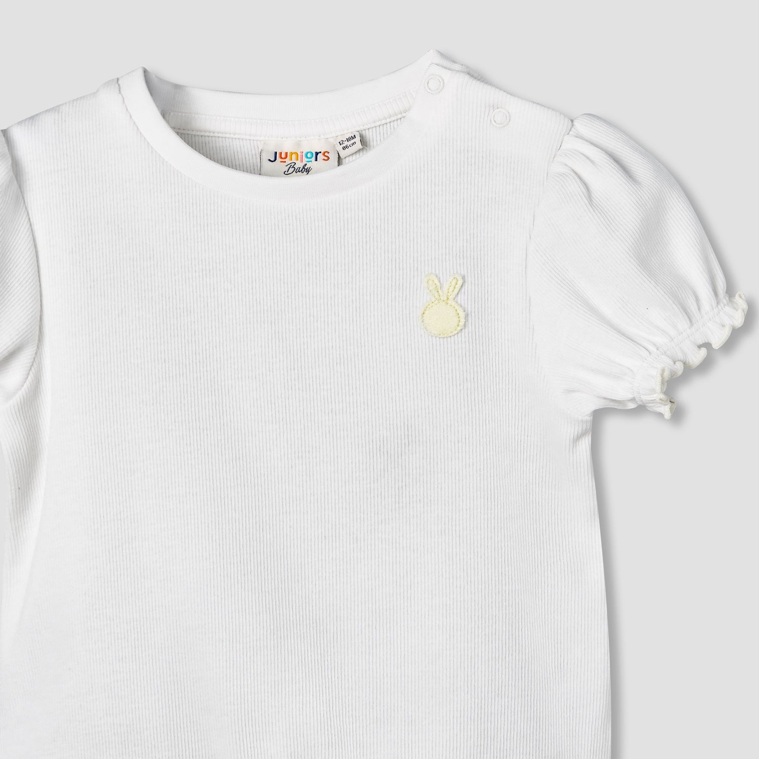 Juniors Crew Neck Short Puff Sleeves T-shirt with Ribbed Texture