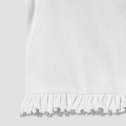 Juniors Crew Neck Short Puff Sleeves T-shirt with Ribbed Texture