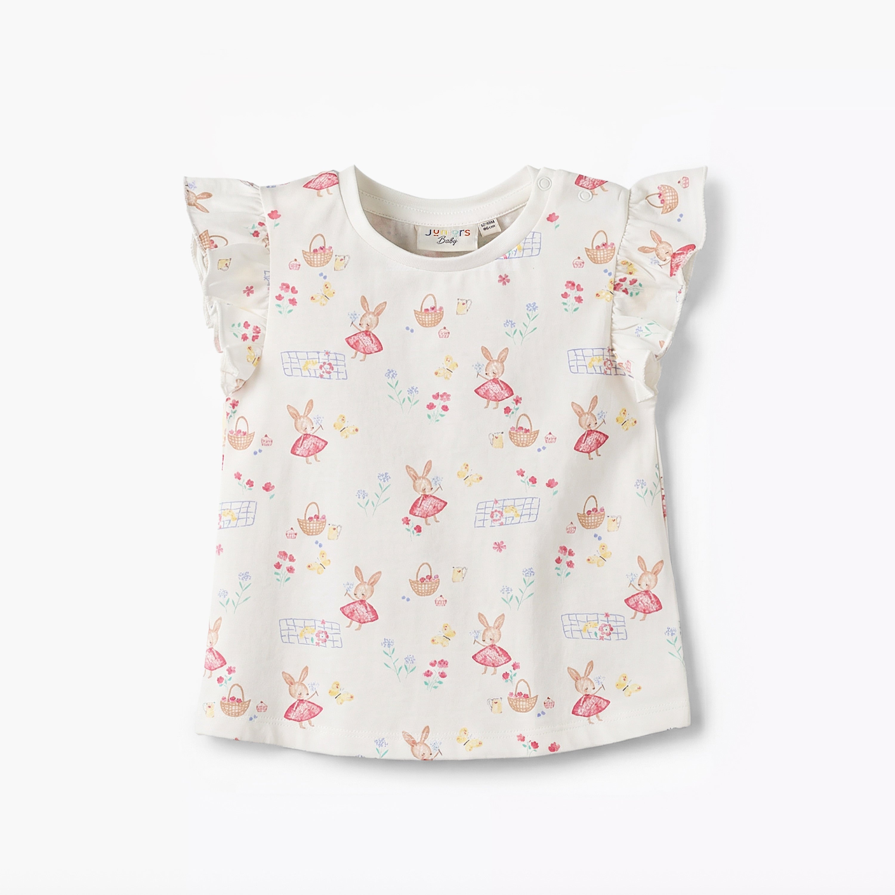 Juniors Round Neck Sleeveless T-shirt with Bunny Print - Multicolour / 12-18 mths