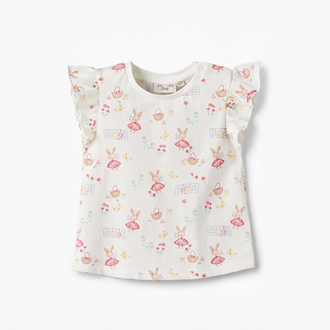 Juniors Round Neck Sleeveless T-shirt with Bunny Print