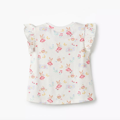 Juniors Round Neck Sleeveless T-shirt with Bunny Print