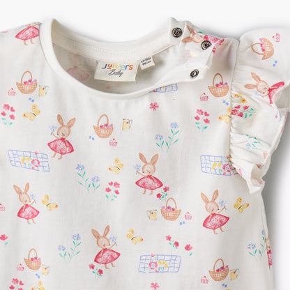 Juniors Round Neck Sleeveless T-shirt with Bunny Print