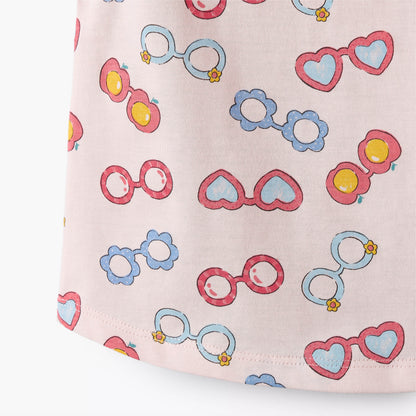 Juniors Round Neck Sleeveless T-shirt with Sunglass Print