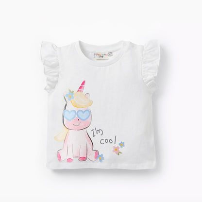 Juniors Round Neck Sleeveless T-shirt with Unicorn Print