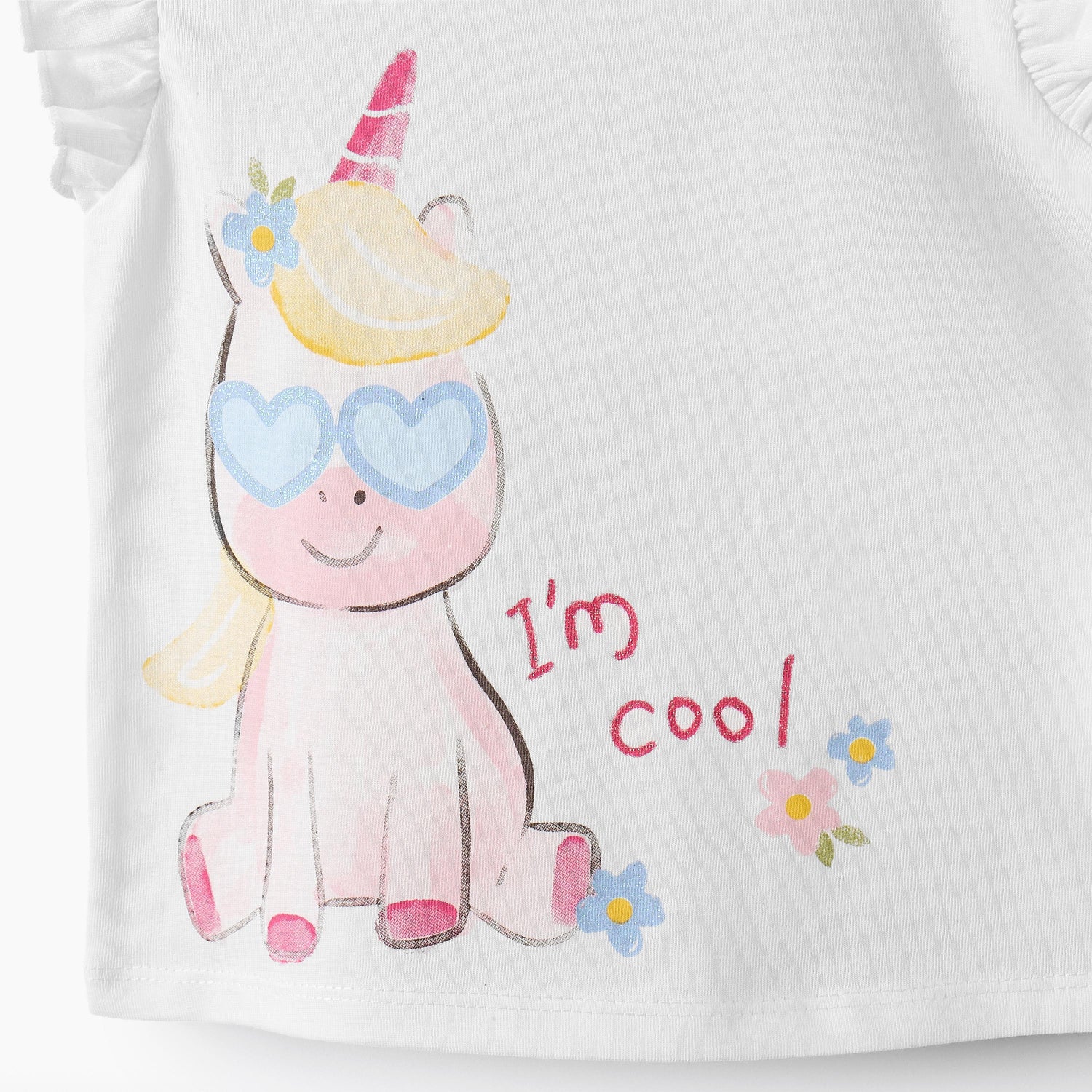 Juniors Round Neck Sleeveless T-shirt with Unicorn Print