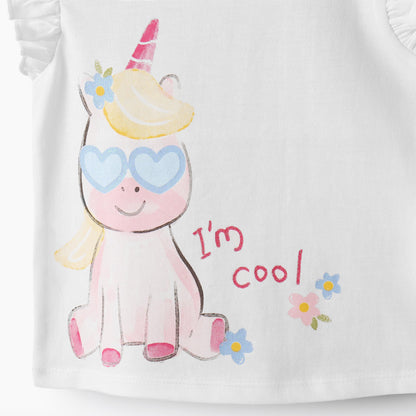 Juniors Round Neck Sleeveless T-shirt with Unicorn Print