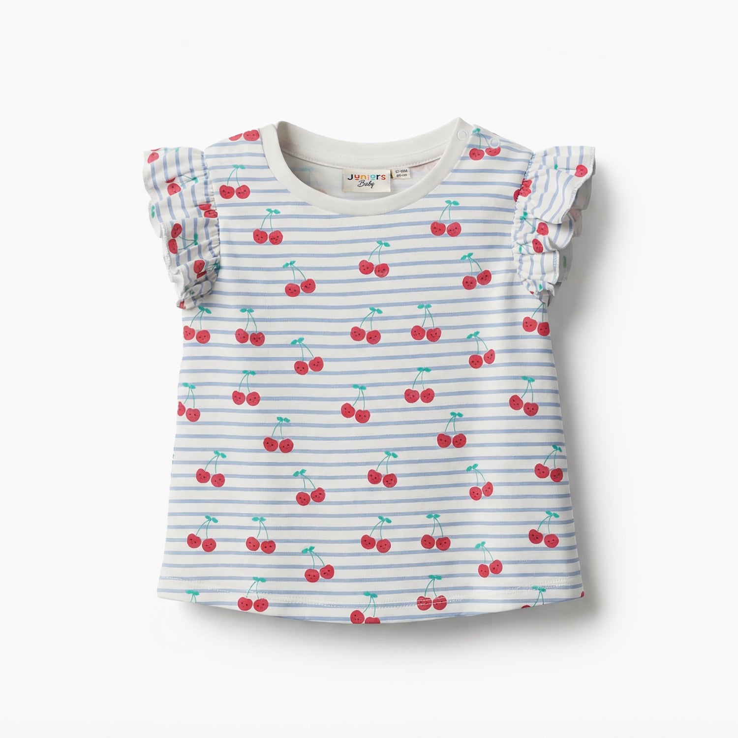 Juniors Crew Neck Sleeveless T-shirt with Cherry Print