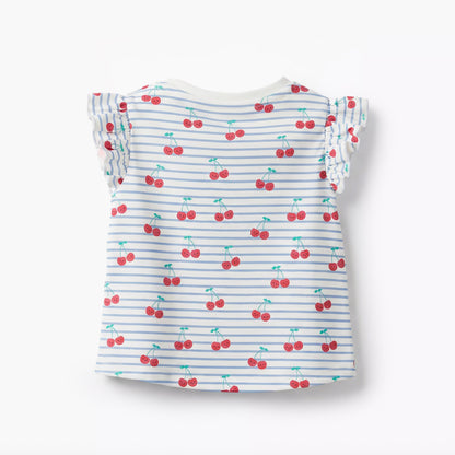 Juniors Crew Neck Sleeveless T-shirt with Cherry Print