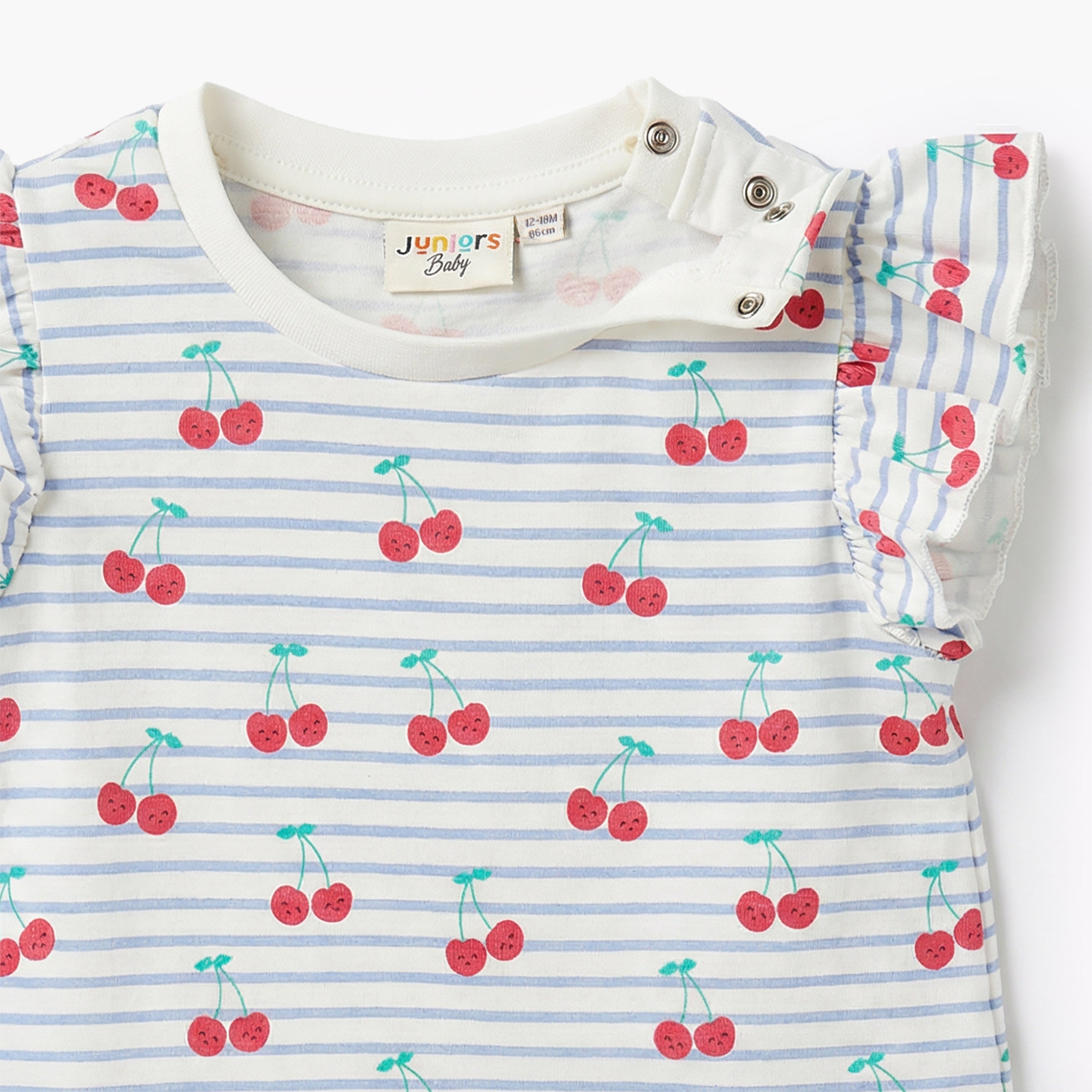 Juniors Crew Neck Sleeveless T-shirt with Cherry Print