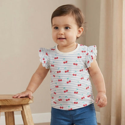 Juniors Crew Neck Sleeveless T-shirt with Cherry Print
