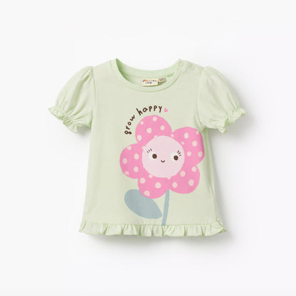 Pack of 2 Juniors Crew Neck Short Sleeve T-shirt with Floral Print