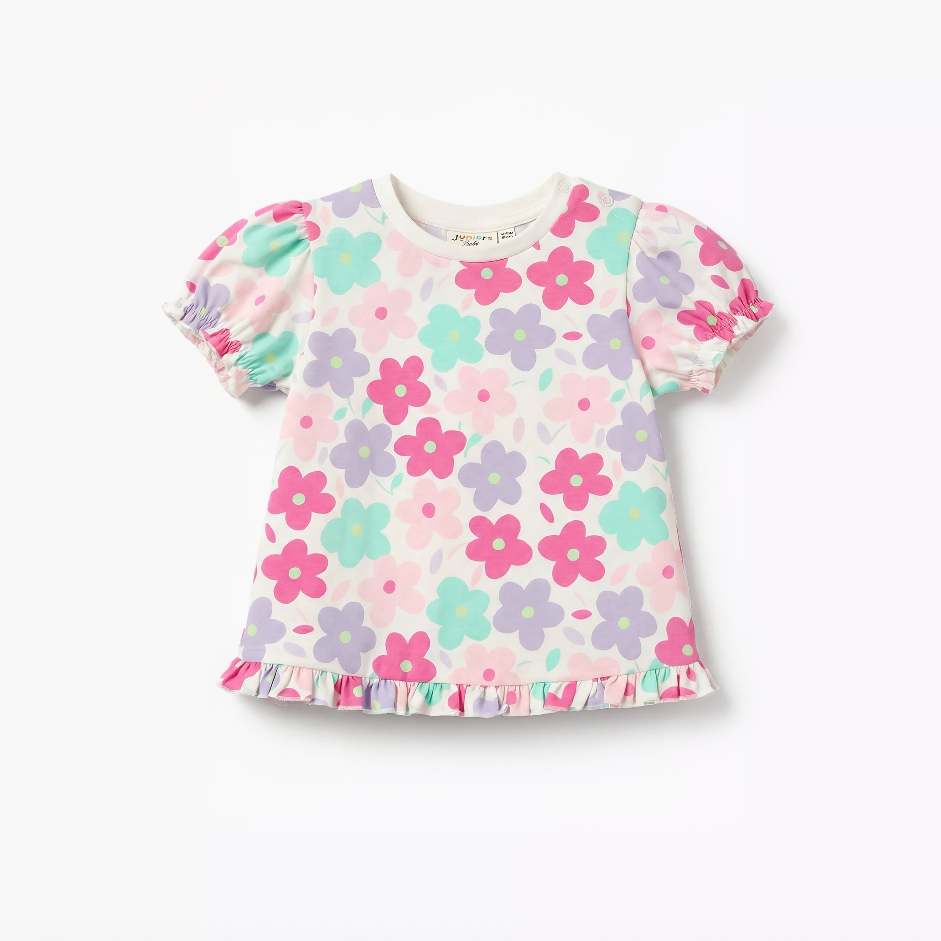 Pack of 2 Juniors Crew Neck Short Sleeve T-shirt with Floral Print