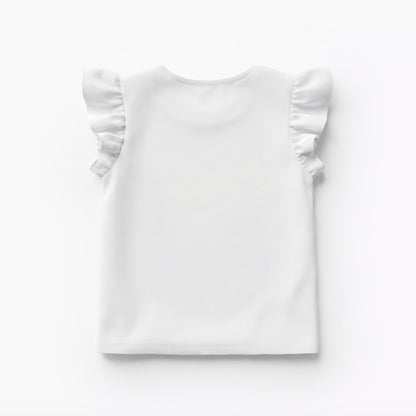Juniors Round Neck Ruffle Sleeves T-shirt with Unicorn Print