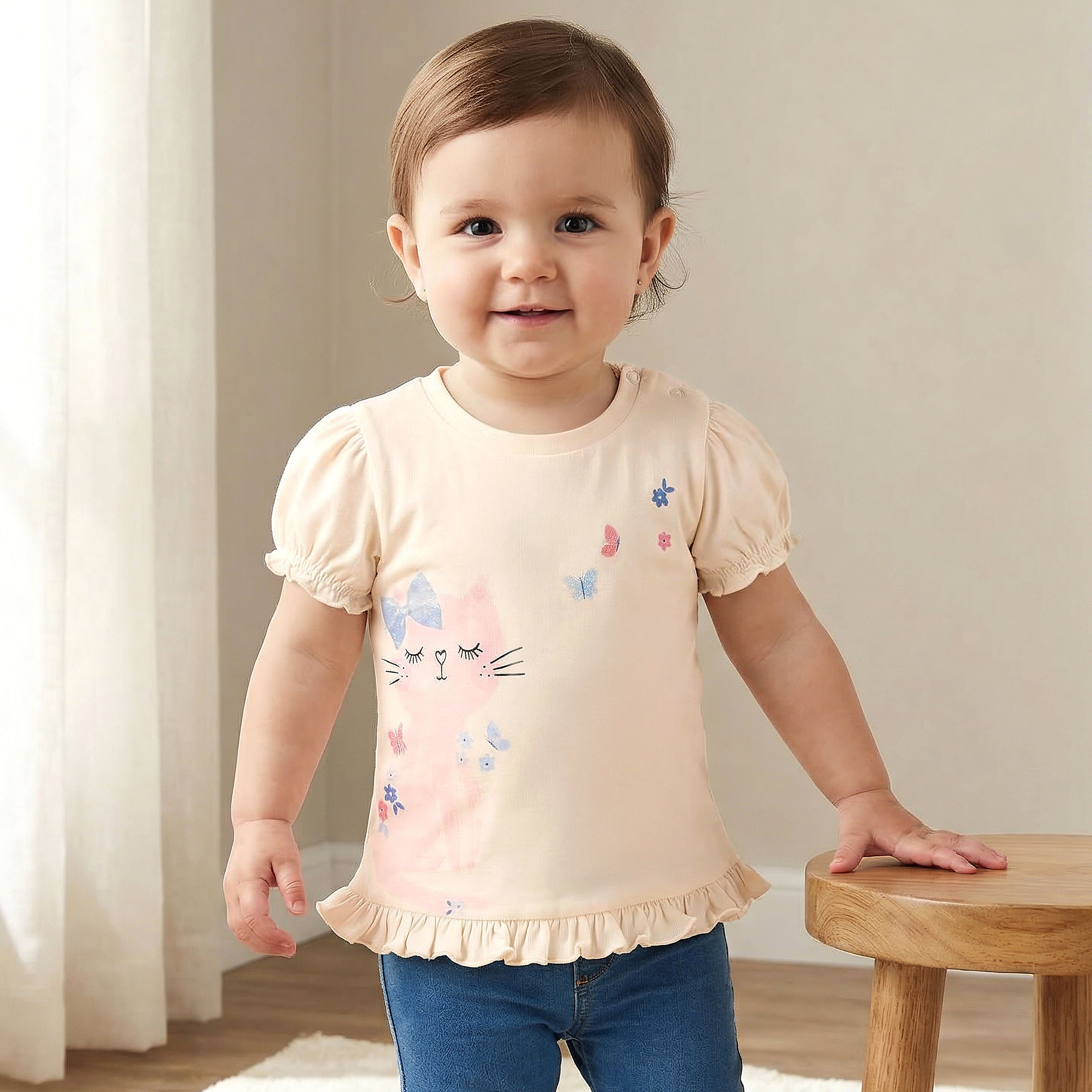 Pack of 2 Juniors Round Neck Short Sleeve T-shirt with Print