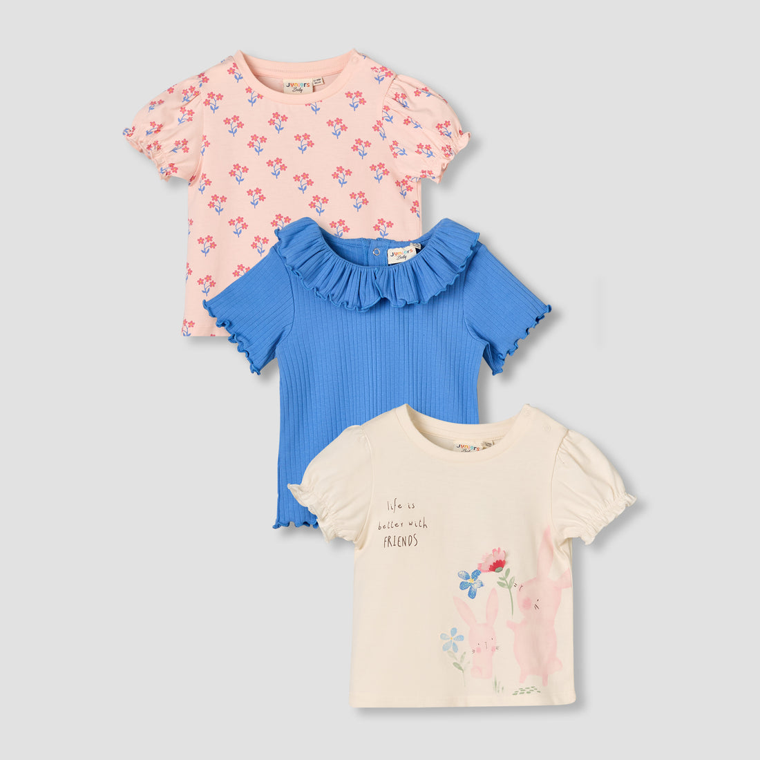 Pack of 3 Juniors Round Neck Short Sleeve T-shirt - Multicolour / 12-18 mths