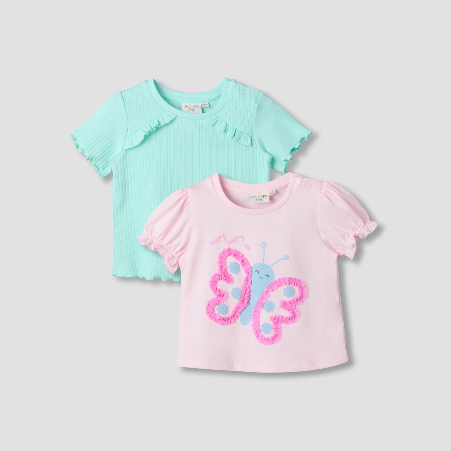 Pack of 2 Juniors Crew Neck Short Sleeves T-shirt with Assorted Design - Multicolour / 12-18 mths